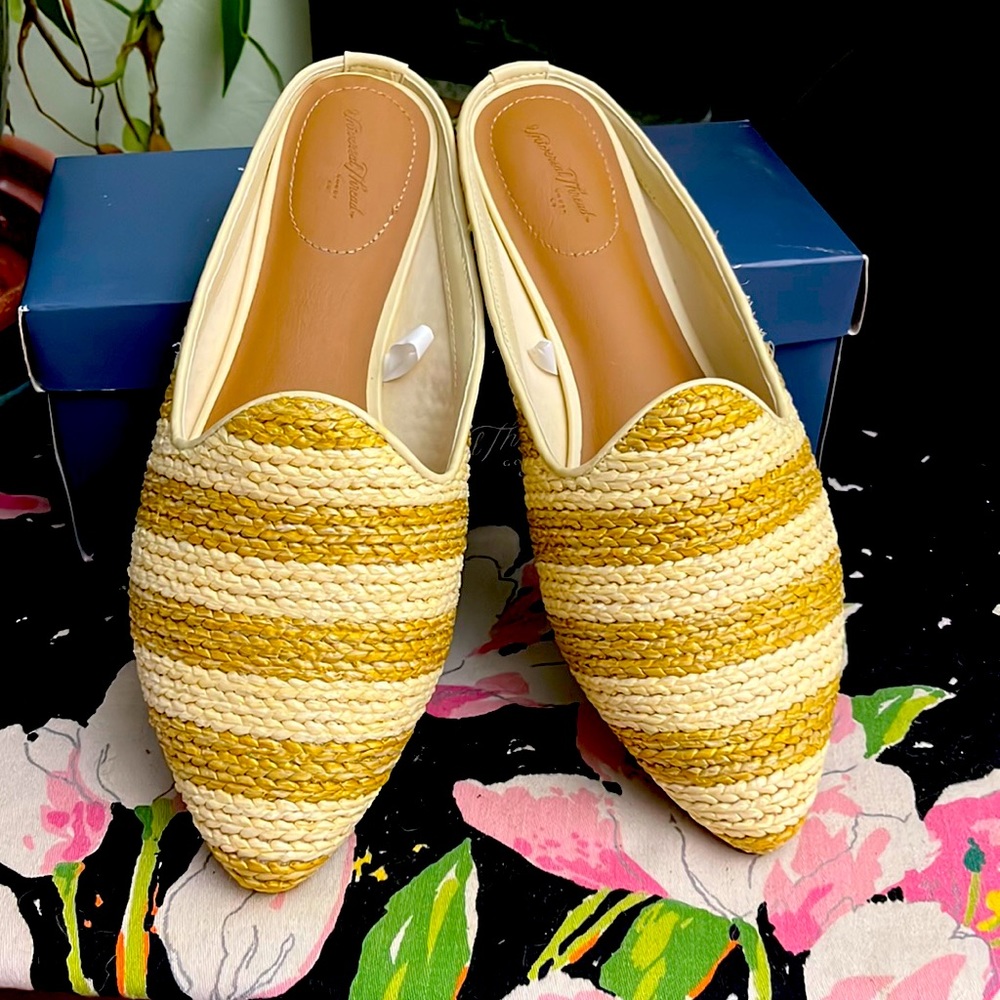 Straw like woven mule, and a beautiful neutral stripe
